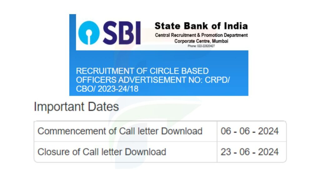 SBI Circle Based Officer Recruitment Important Dates